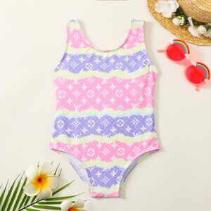 NWT One piece girls swimsuit with bow sunset colors size 3T